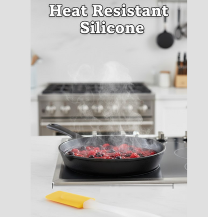 Silicone spatula next to baking ingredients