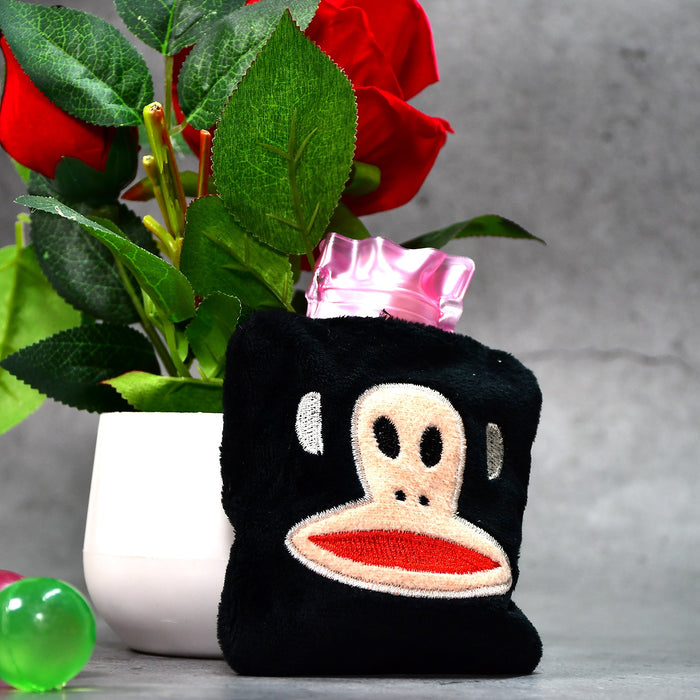 Black Monkey Small Hot Water Bag with Cover for Pain Relief
