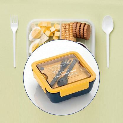 Customized Lunch Box Food Grade Plastic 2 Compartment Containers with Spoon and Fork Microwave Freezer Safe Leak Proof Tiffin Box Ideal for Adult & Kids