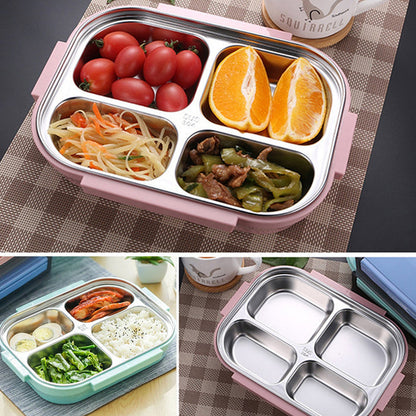 Customize Black Transparent 4 Compartment Lunch Box for Kids and adults, Stainless Steel Lunch Box with 4 Compartments For Office, Travel, School, Home