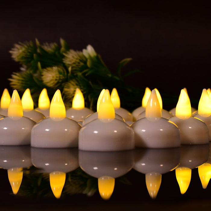 Set of 12 Flameless Floating Candles Battery Operated Tea Lights Tealight Candle - Decorative, Wedding.( Diya , Divo , Diva , Deepak , Jyoti ,)