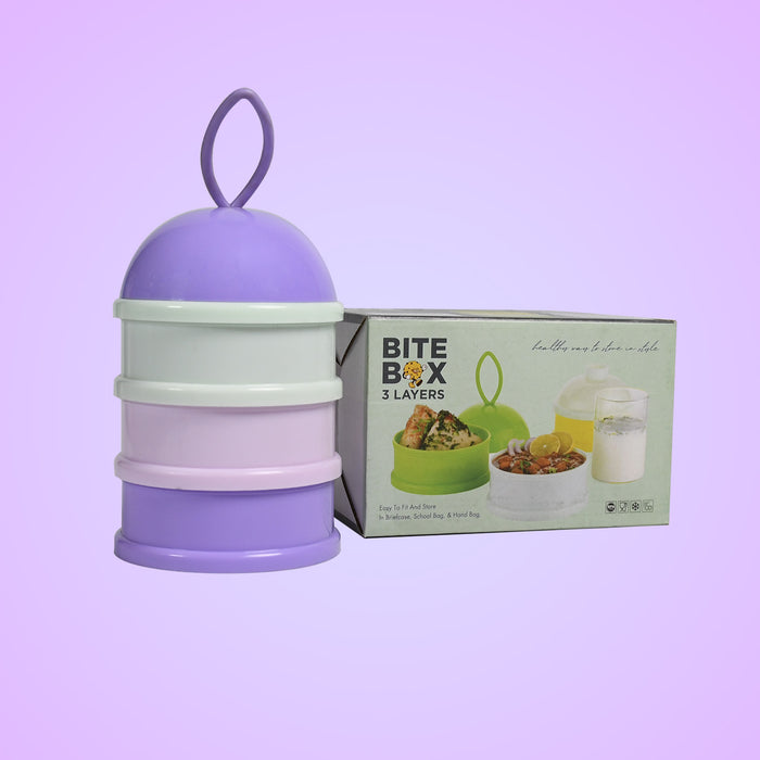 5924 3 Layer Cute Portable Baby Food Milk Powder Storage Box Bottle Container Milk Powder Baby Food Container Bowl. (Purple)