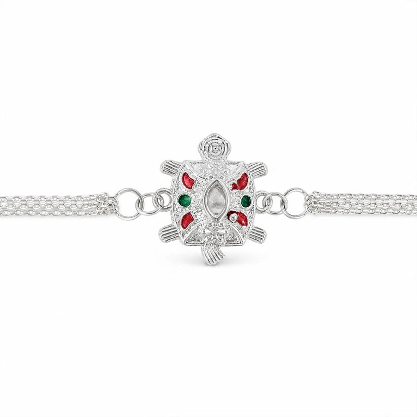 Silver Turtle Rakhi – Elegant Enamel Finish for Brother