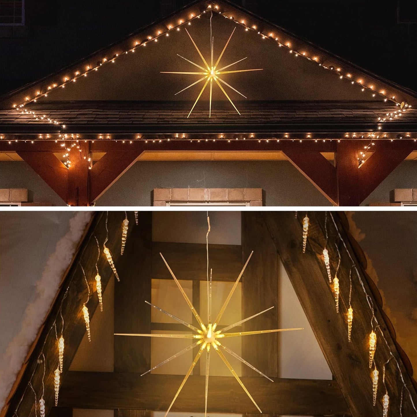 3D Gold Star Hanging Decoration Star, Acrylic Look  Hanging Luminous Star for Windows, Home, Garden Festive Embellishments for Holiday Parties Weddings Birthday Home Decoration (Big)