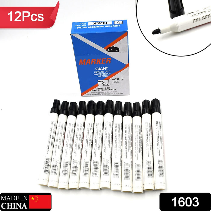 1603 BLACK PERMANENT MARKER LEAK PROOF MARKER CRAFTWORKS, SCHOOL PROJECTS AND OTHER | SUITABLE FOR OFFICE AND HOME USE (PACK OF 12 PC)