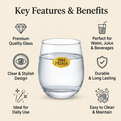 Yera Prima Bonn Clear Glass Tumbler Set for Water, Juice and Drinks (6 Pc)