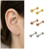 Silver Gold Rose Plated Round Solitaire Flat Back Stud Earrings Combo Pack of 3