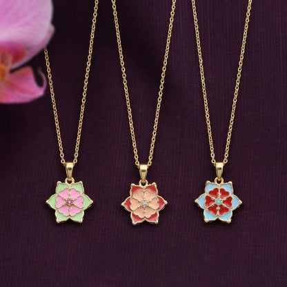 Elegant Floral Gold Pendant Necklaces with Colorful Enamel Design Combo set
