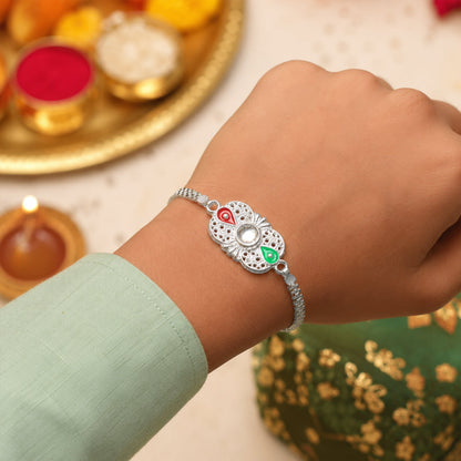 Silver Rakhi Enamel Mirror Stone Design for Brother (10pcs)
