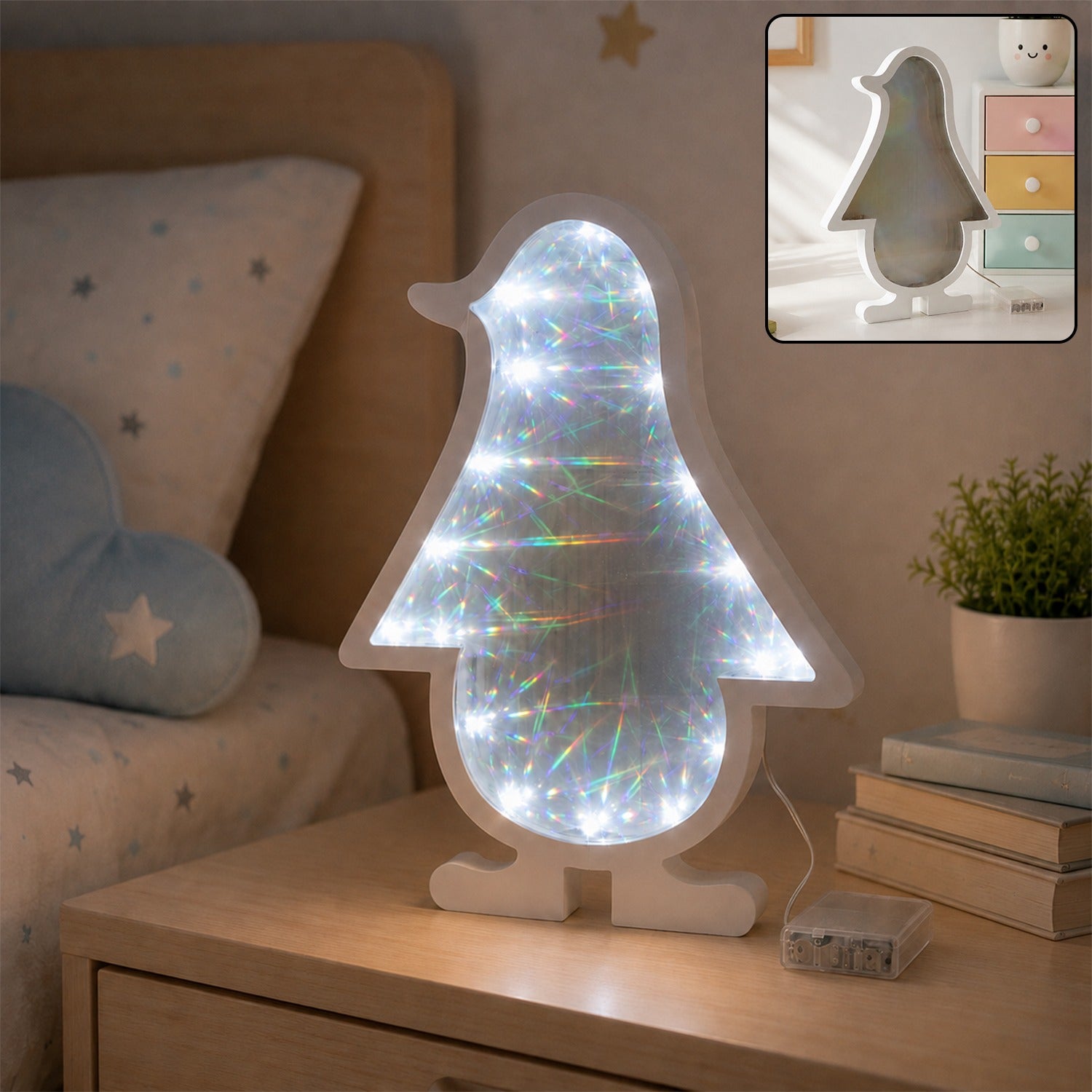 LED Penguin Decorative Light Infinity Mirror for Home Decor (1 Pc)