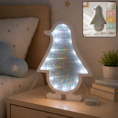 LED Penguin Infinity Mirror Light - Unique Home Accent Decor