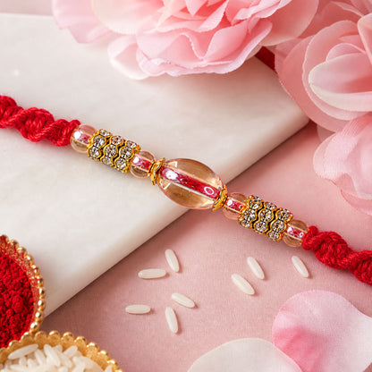 Red Twisted Cord Rakhi with Crystal Bead and Golden Accents