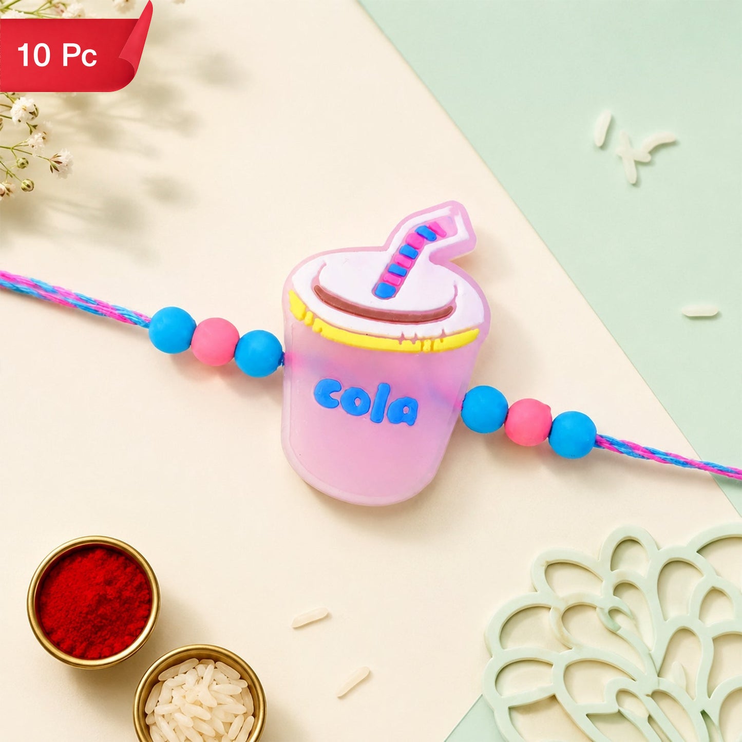 Cold Drink Cup Charm Rakhi Kids Beaded Designer for Brother (10pcs)