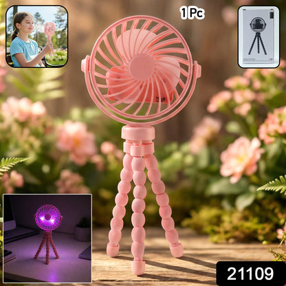 Compact mini fan with LED light for personal use