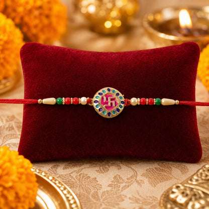 Swastik Rakhi for Brother Auspicious Beaded Design (10pcs)