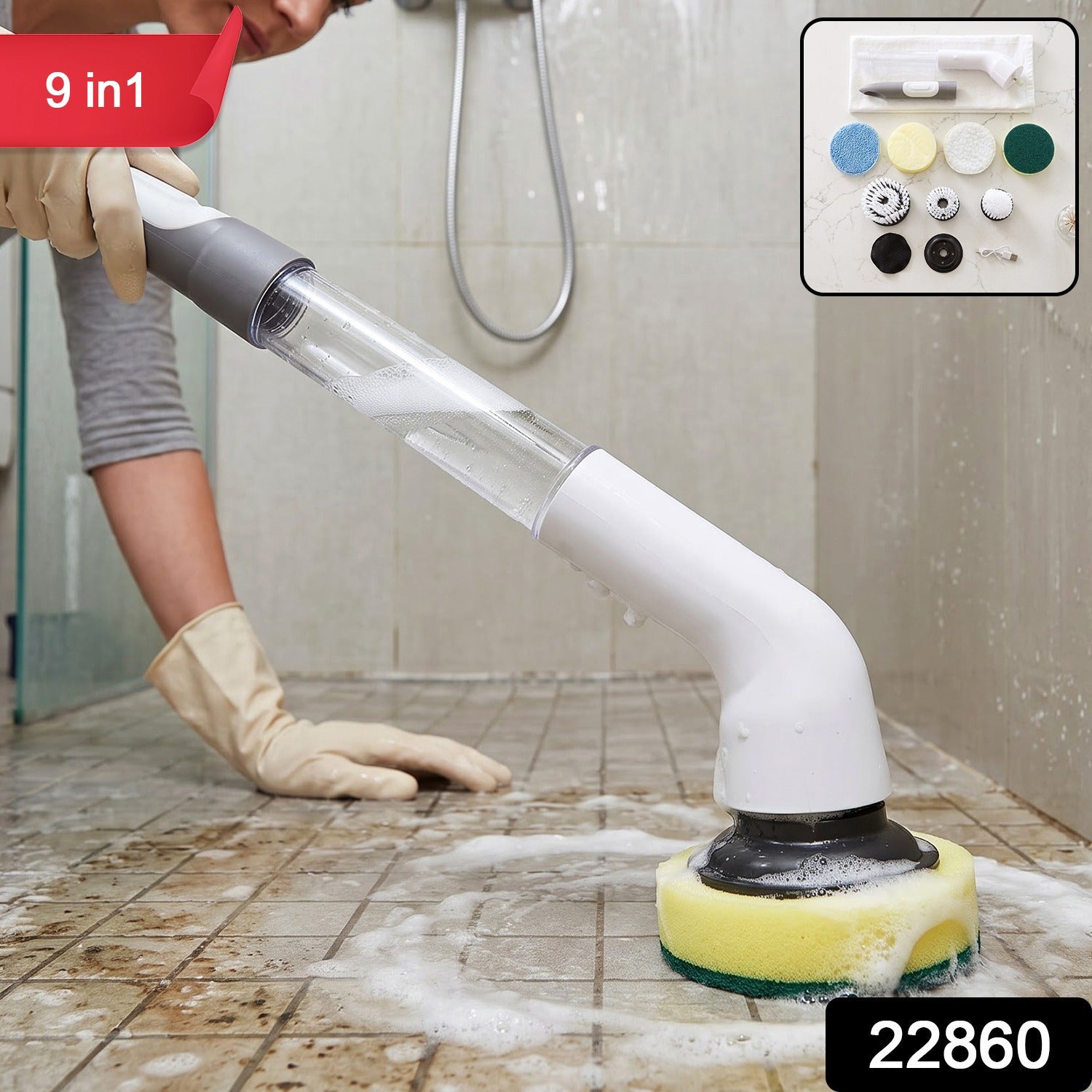 Multi Function Plastic Cleaning Brush Set with Long Handle and Attachments (1 Set)