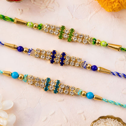 Twin Stone Band Rakhi in Mix Colour Silk Threads (Pack of 6)