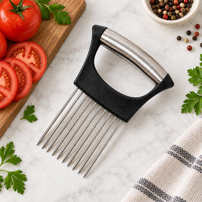 Tomato Slicer Holder, Stainless Steel Prong Holder for Even Tomato Slices (1 Pc)