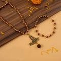 Shiv Mahakal Pendant Necklace Combo – Gold Plated with Rudraksha Bracelet