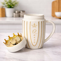 Royal Crown Lid Coffee Mug with Queen Design Ceramic Cup