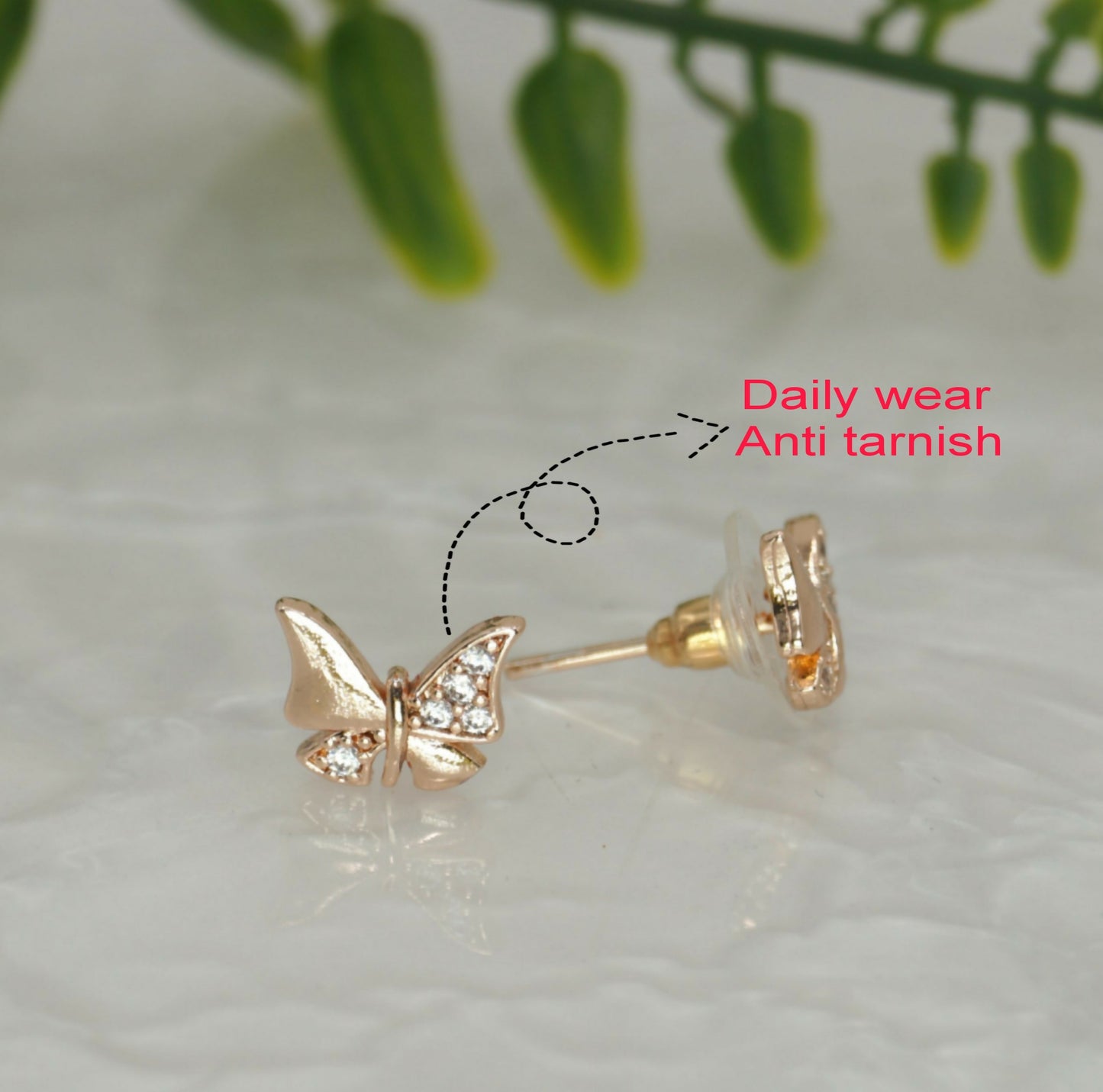 Rose Gold AD Butterfly Stud Earrings - Dainty & Minimalist Jewelry for women and girls