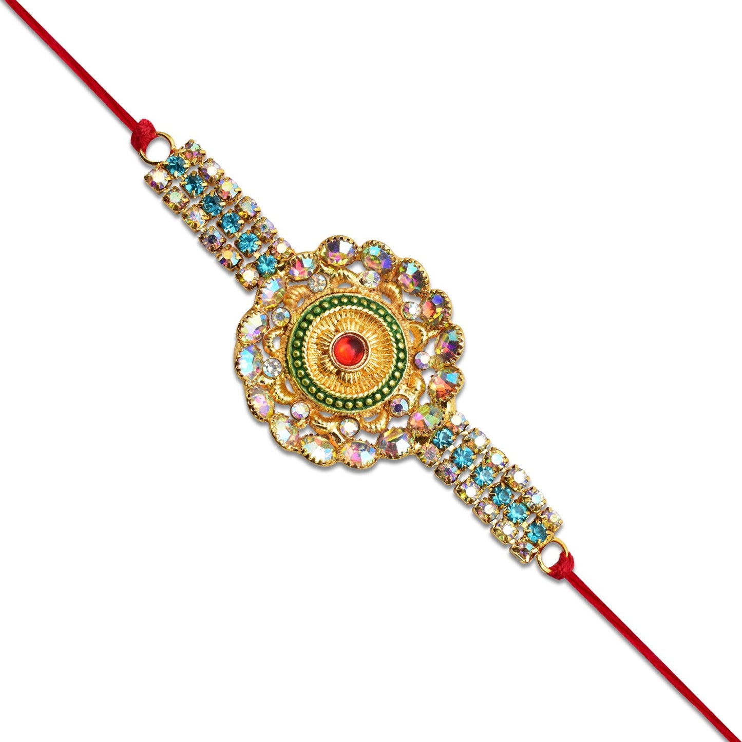 Kundan Rakhi Handcrafted Multicolor Stone Design for Brothers (5pcs)