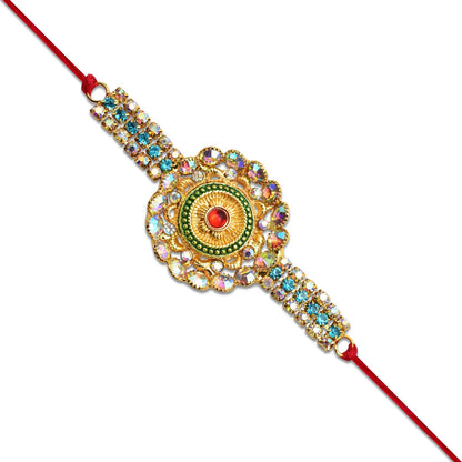 Kundan Rakhi Handcrafted Multicolor Stone Design for Brothers (5pcs)