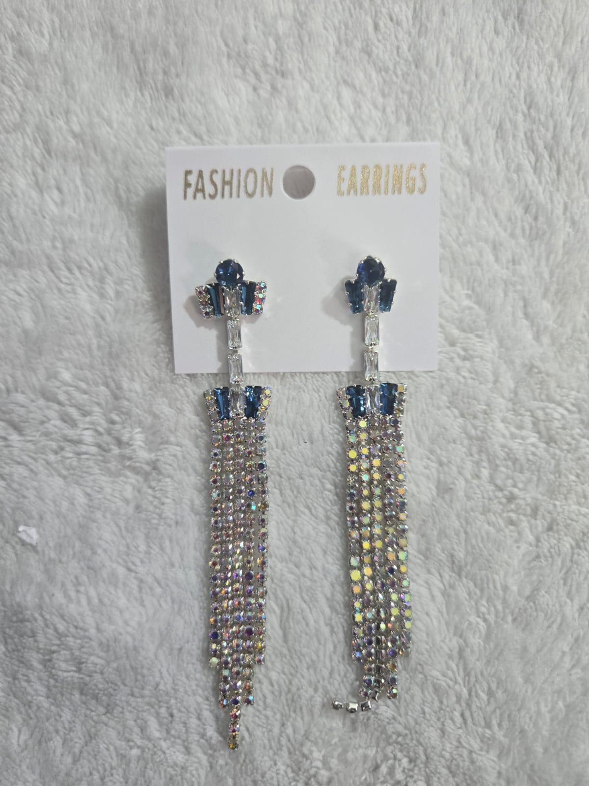 Blue Stone Crystal Long Dangle Earrings for Women Party Wear Jewellery