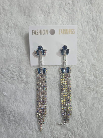 Blue Stone Crystal Long Dangle Earrings for Women Party Wear Jewellery