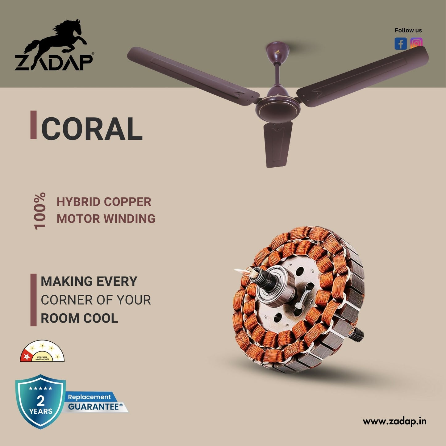 Zadap 1200mm 52W High Speed Ceiling Fan