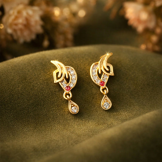 Luxury Curved Gold Earrings With Sparkling Stone Inlay And Elegant Drop Design