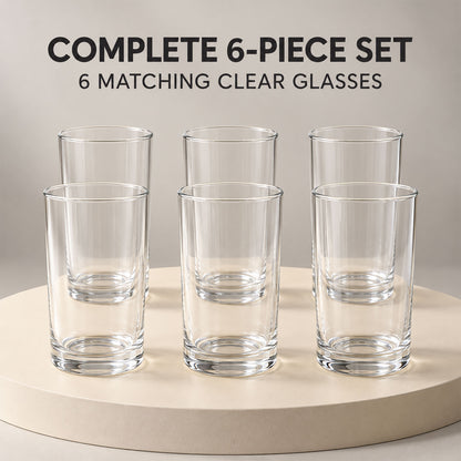 Clear Drinking Glass Tumblers with Smooth Rims and Thick Bases (240 ml, 6 Pc)