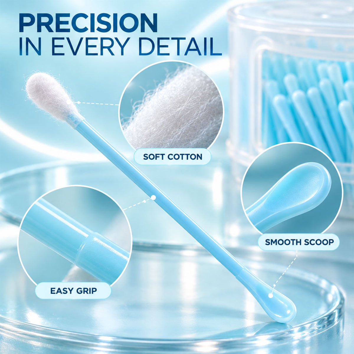 Dual End Cotton Swab Sticks with Scoop Tip for Personal Care (100 Pc)