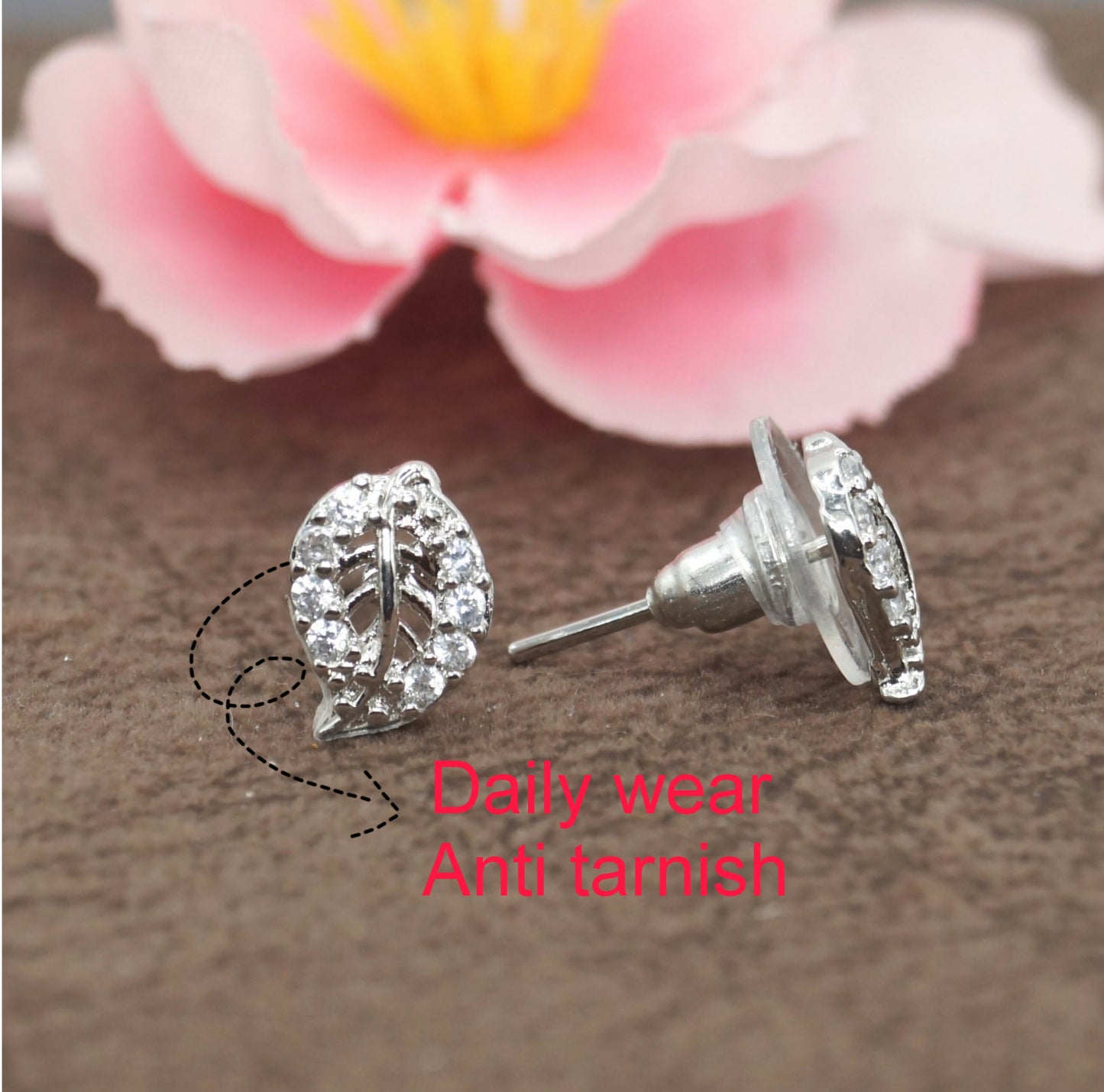 AD Pave Leaf Stud Earrings for women and girls