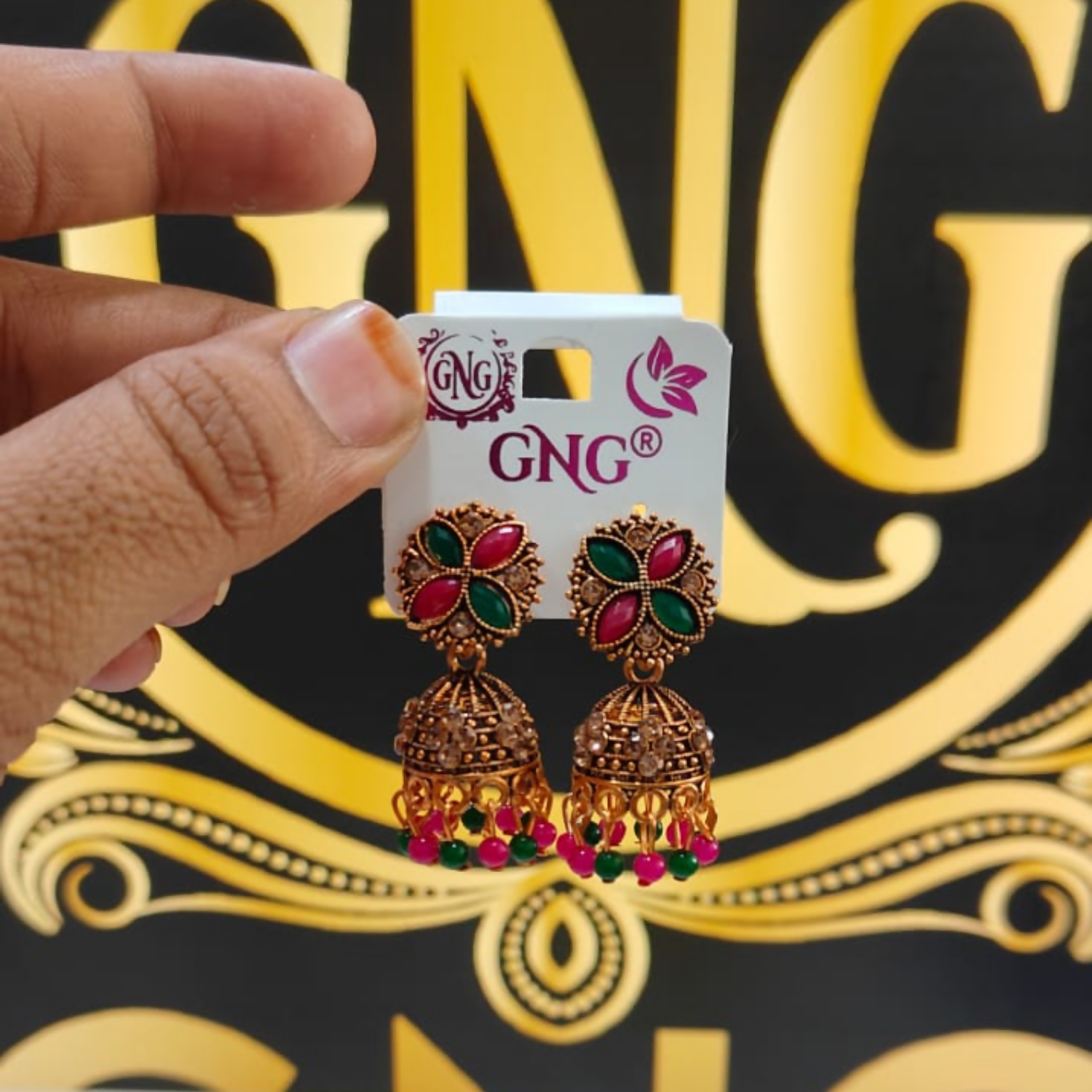 TRADITIONAL ELEGANT OXIDISE MULTI JHUMKA