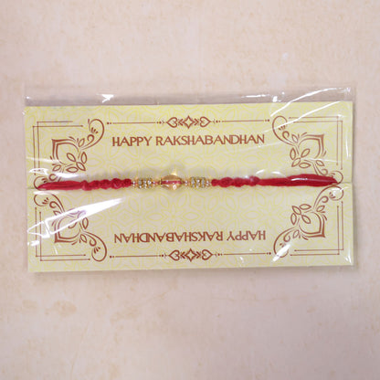 Red Twisted Cord Rakhi with Crystal Bead and Golden Accents