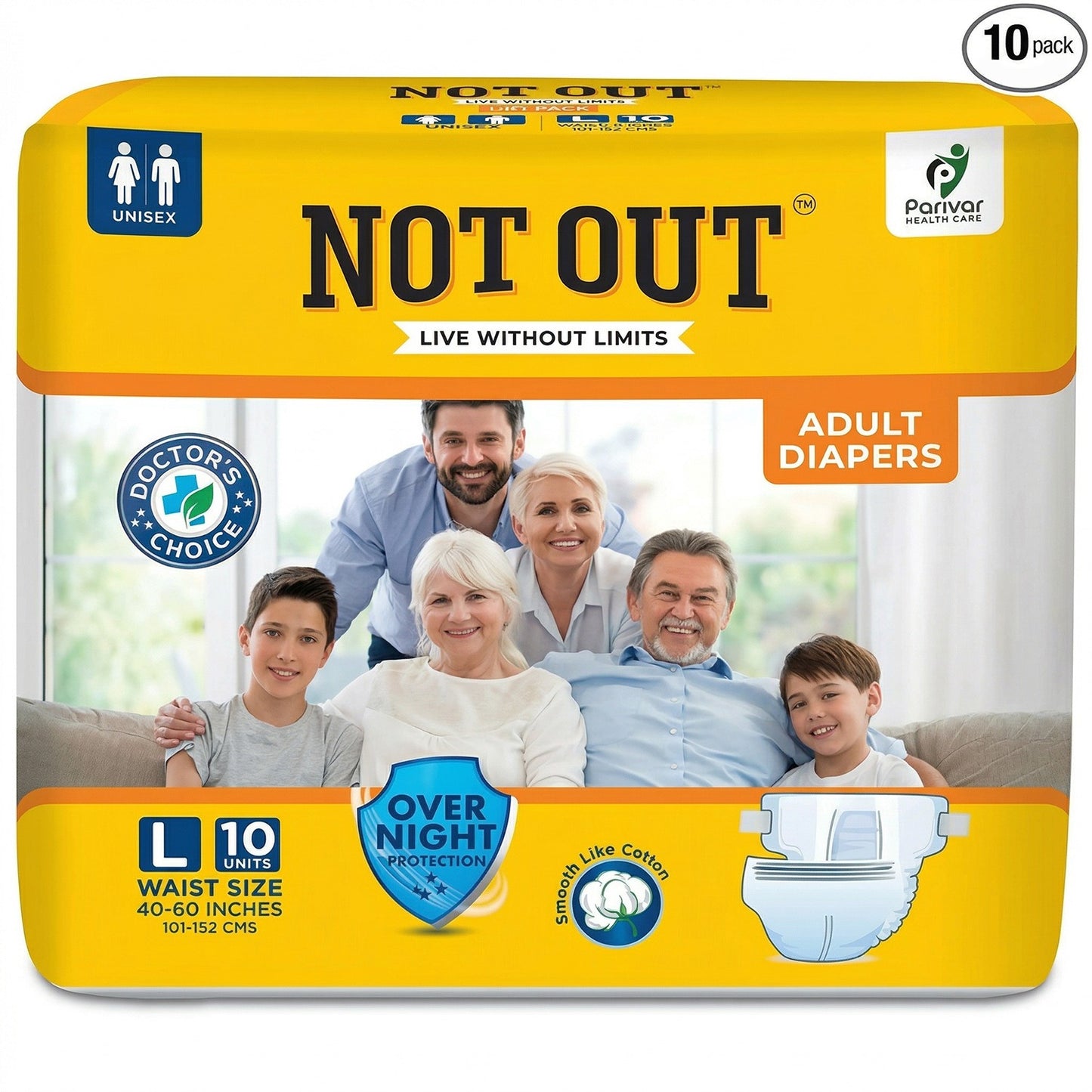 Adult Taped Diaper with Antibacterial Protection – Leakproof Design, Up to 10 Hours Comfort