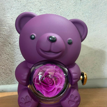 Purple Teddy Bear With Eternal Rose Gift Box | Romantic Love Gift for Her & Couples