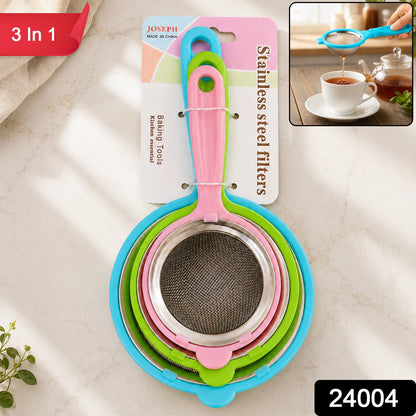 3 in 1 Mesh Strainer Set with Long Handles for Kitchen Use (3 Pc)