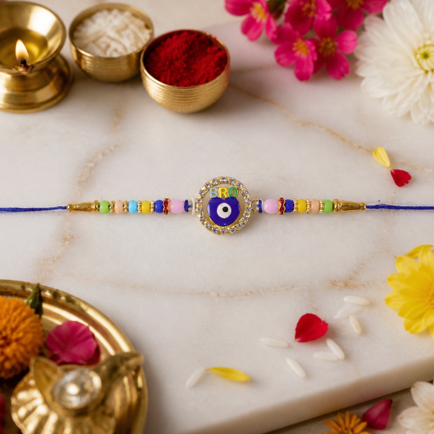 Bro Evil Eye Charm Rakhi Unique Protective Design for Bhai (10pcs)