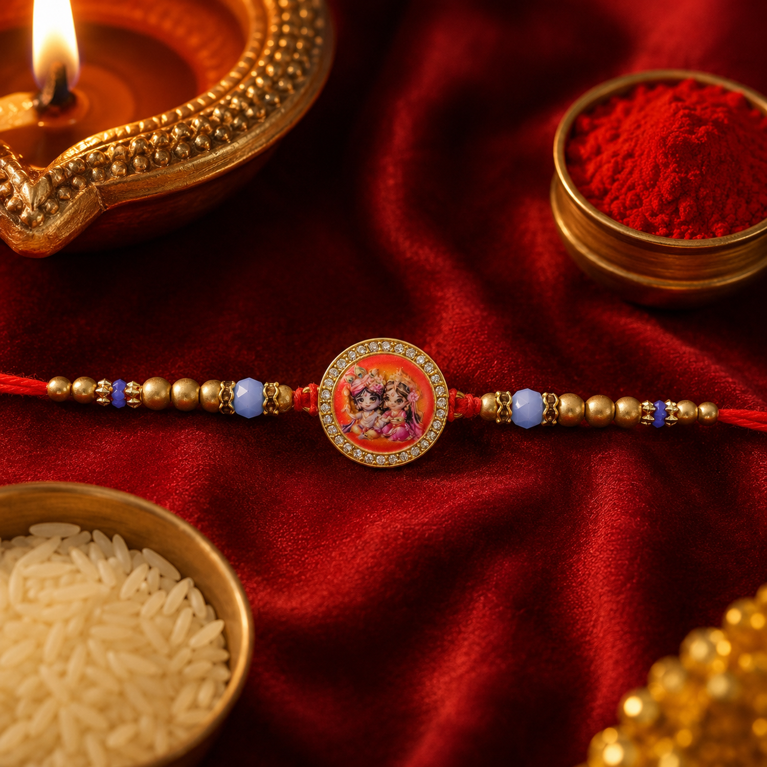 Radha Krishna Charm Rakhi Traditional Design for Raksha Bandhan (10pcs)