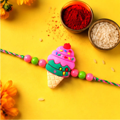 Ice Cream Cone Rakhi Cartoon Kids Cherry Sprinkle Design (5pcs)