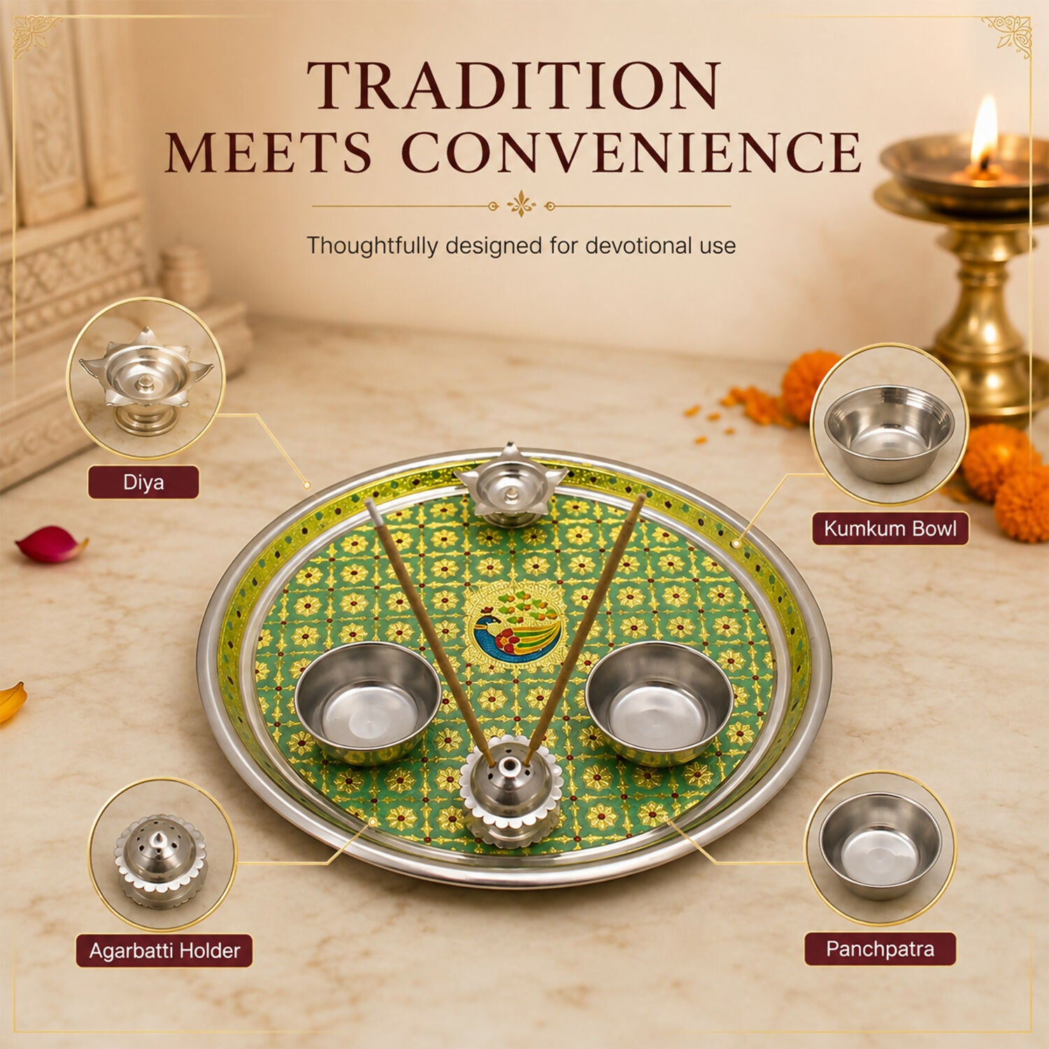 Green Pooja thali- 02