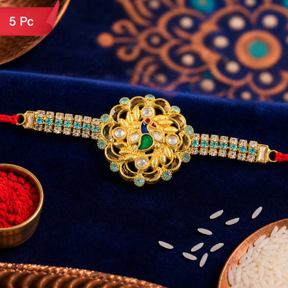 Premium Floral Kundan Rakhi Design for Raksha Bandhan Celebration (5pcs)