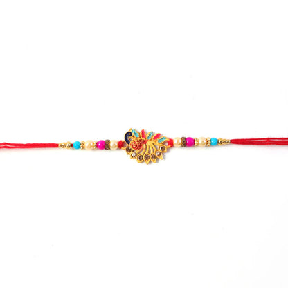 Peacock Rakhi Elegant Stone Detailing with Red Thread (5pcs)