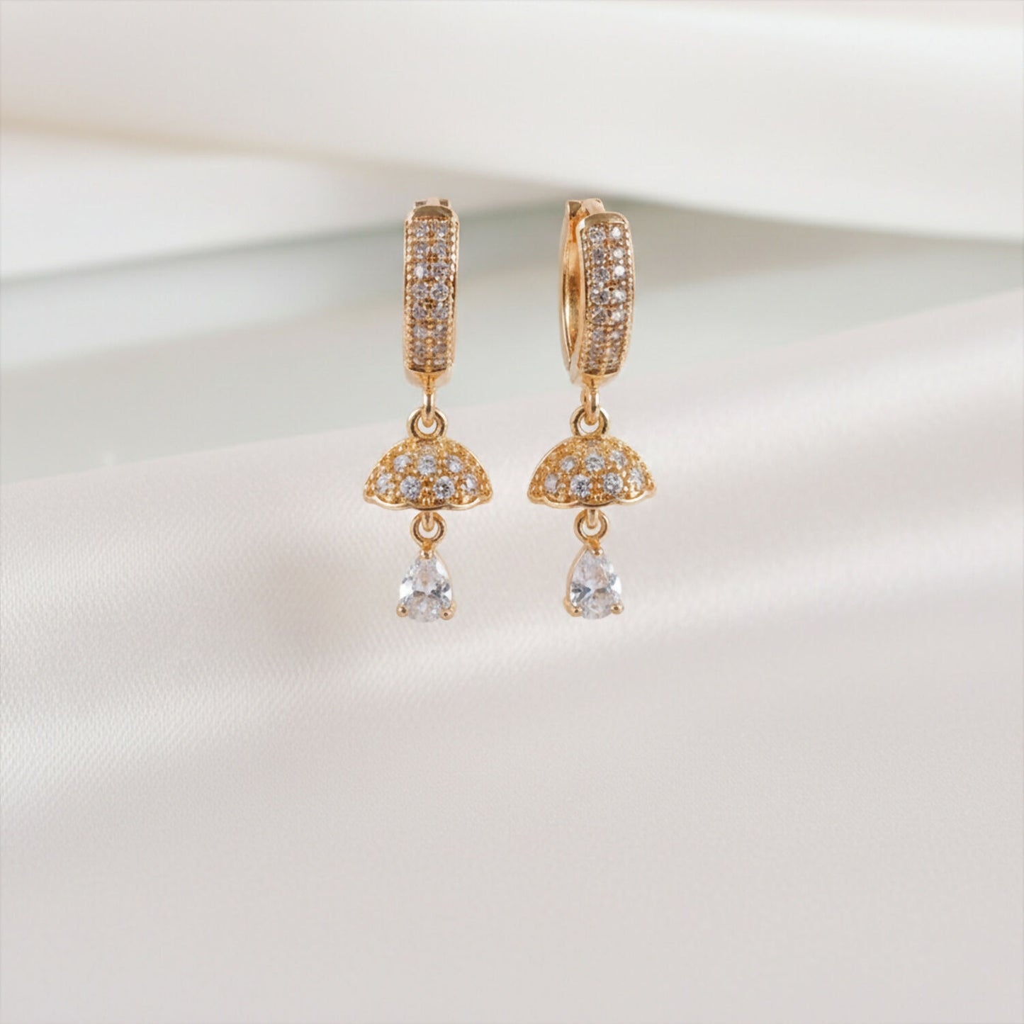 Gold Finish Hoop Earrings with Stone Studded Drop Design for Women & Girls