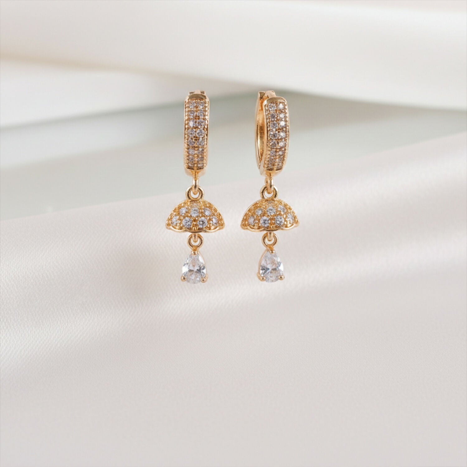 Gold Finish Hoop Earrings with Stone Studded Drop Design for Women & Girls