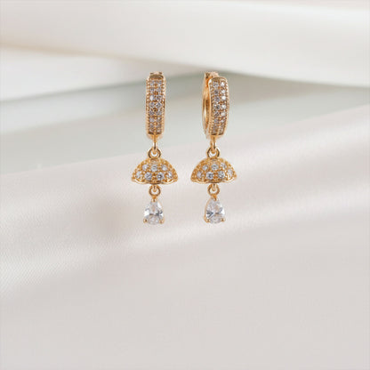 Gold Finish Hoop Earrings with Stone Studded Drop Design for Women & Girls
