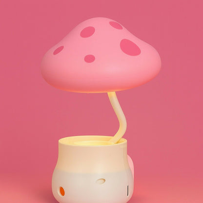 Pink Mushroom Study Table Lamp with Pencil Sharpener & USB Charging