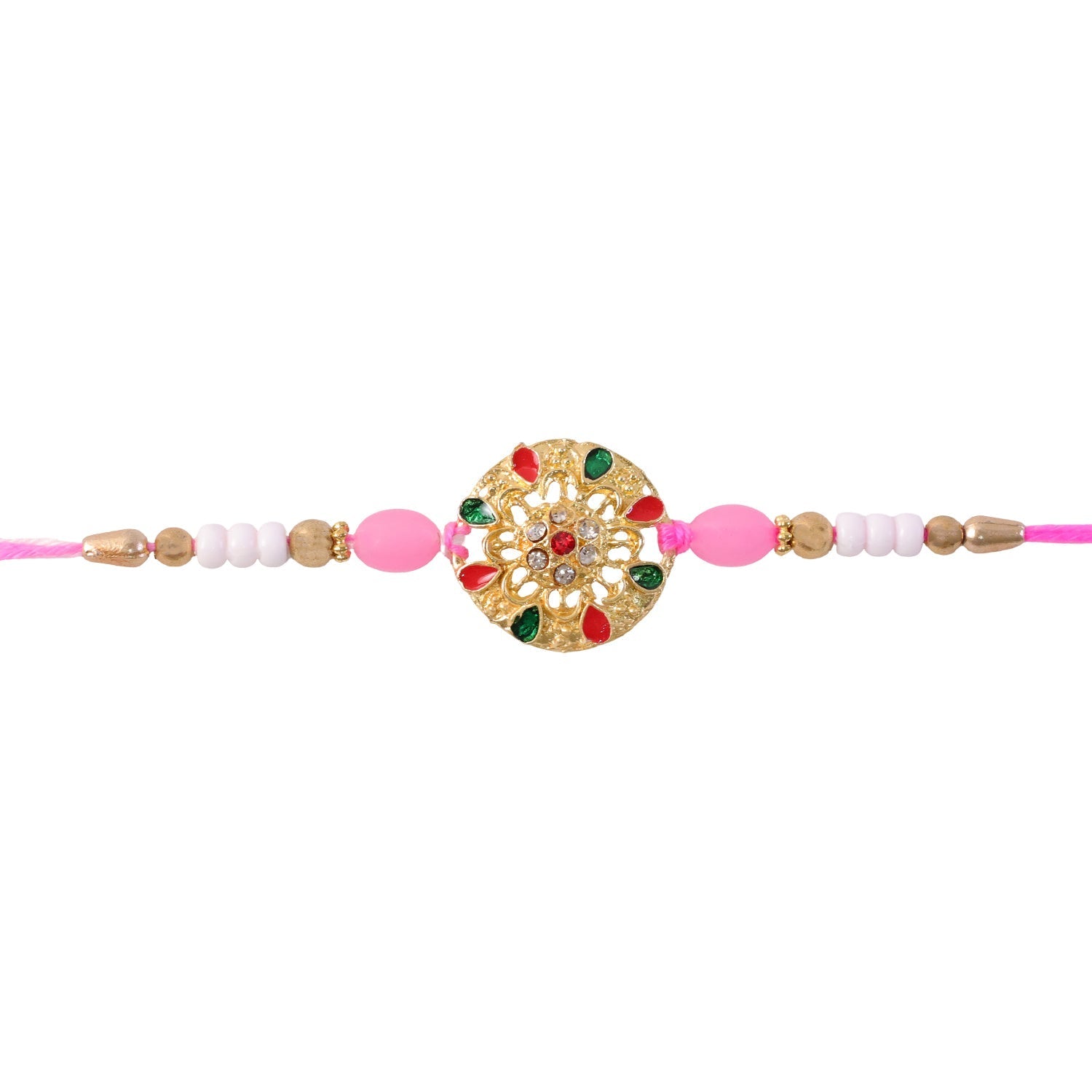 Round Floral Kundan Rakhi with Beads for Raksha Bandhan Special (5pcs)